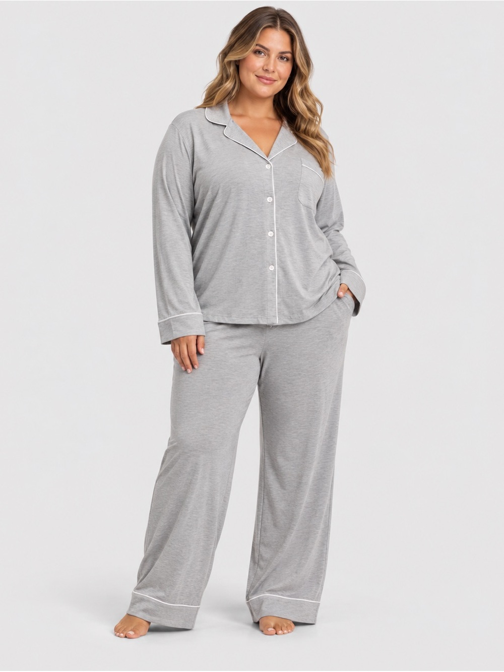 Cozy Earth Bamboo Long Sleeve Pajama Set in Grey TALL